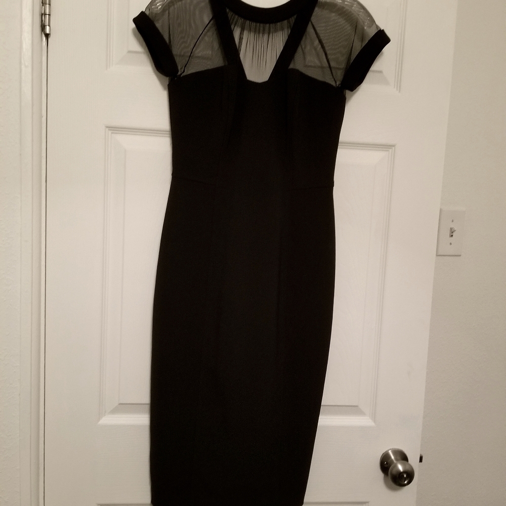 Black sheath dress, sweetheart, yoke neck